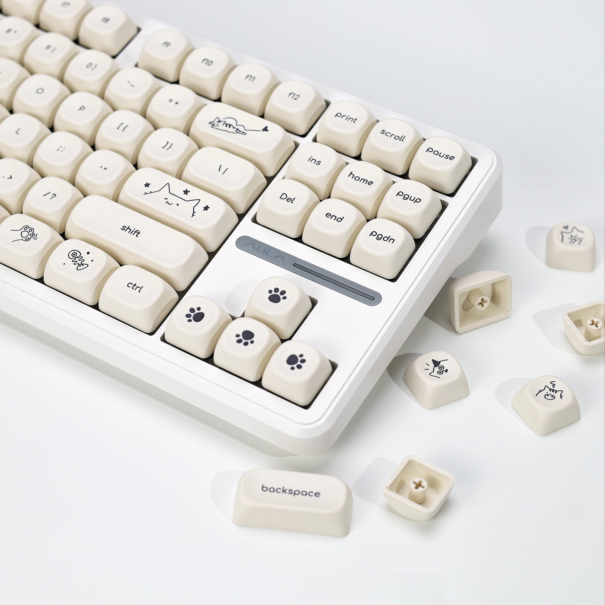 KBDiy Minimalistyczne Klawisze w Stylu Cute Milk White Cat PBT Profil KOA Alice ISO Klawisze do Klawiatury Mechanicznej 60% dla Graczy Aula F87 — zdjęcie produktu 2