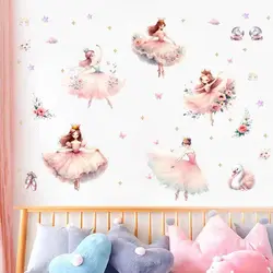 Cartoon Elf Girl Wall Stickers Rainbow Cloud Fairy Tale Princess Castle Wallpaper DIY Girl Bedroom Art Decoration Stickers