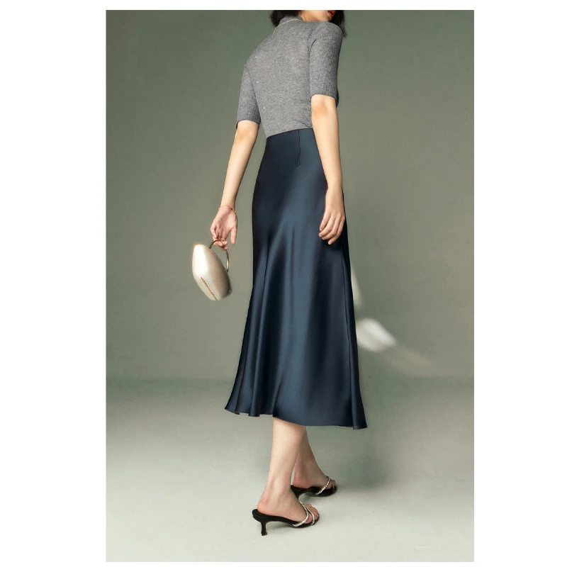 High-end Satin Triacetate Skirt Ladies Mid-length Skirt Glossy Smooth Youth Fashion Temperament Street Dress Spring and Summer