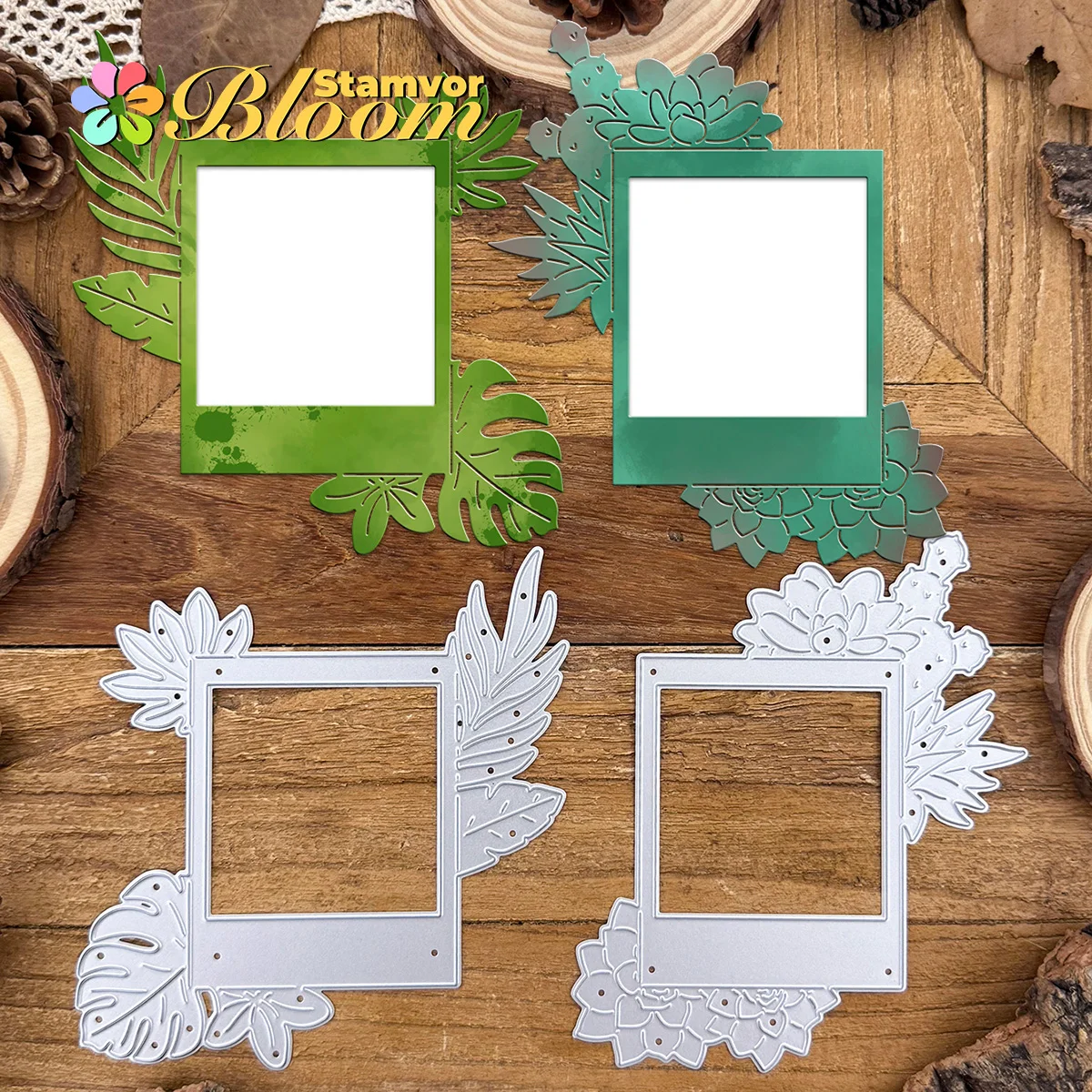 Original schöne tropische Pflanzen, Blätter und saftige Alben, Rahmen, Metall-Stanzformen, Scrapbooking, dekorative Prägung