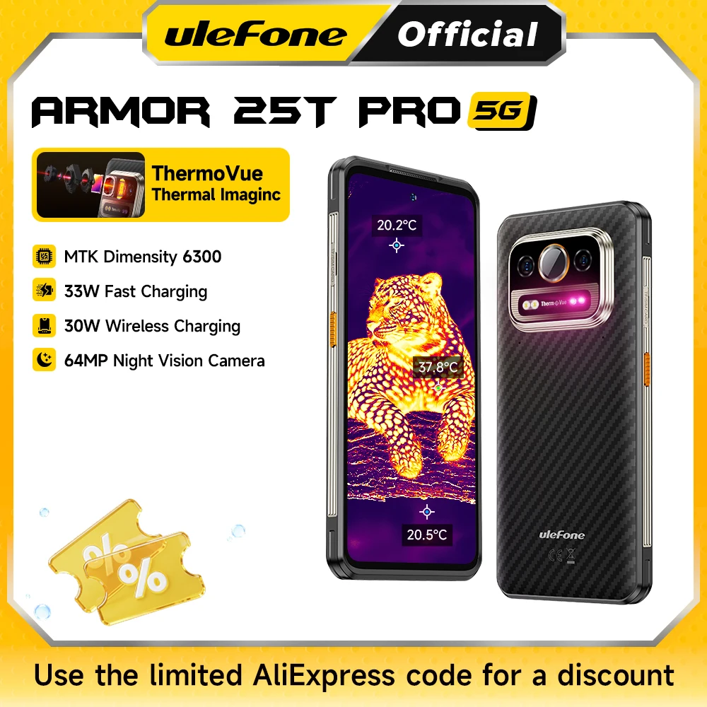 Ulefone Armor 25T Pro 5G  Rugged Phone  Android 15 30W Wireless Charging 50MP+64MP Night NFC Waterproof Smartphone