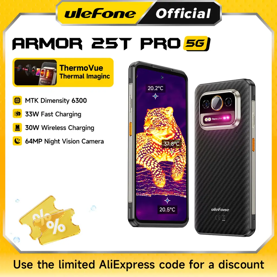 هاتف Ulefone Armor 25T Pro 5G متين بنظام Android 15 شحن لاسلكي 30 واط 50 ميجابكسل + 64 ميجابكسل ليلي NFC هاتف ذكي مقاوم للماء