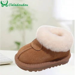 Claladoudou Winter Girls' Shoes Solid Genuine Leather Girl Snow Boots Thick Plush Fur Kids Boy Winter Boots For Children Woman