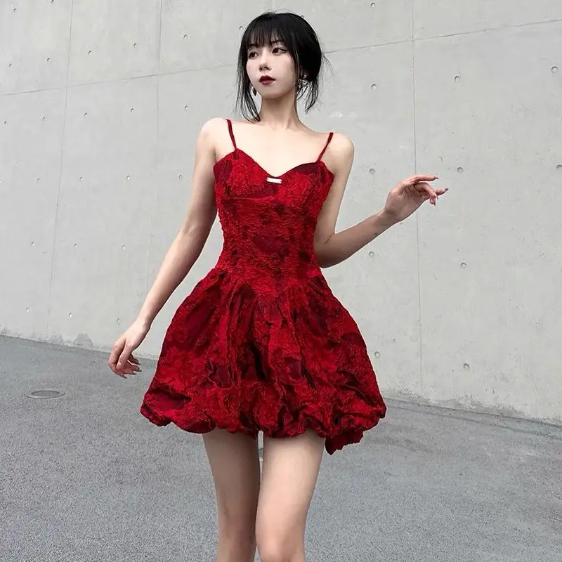 

French Fashion Pure Desire Style Sling Dress Tight Waist Fashionable Retro Umbrella Women