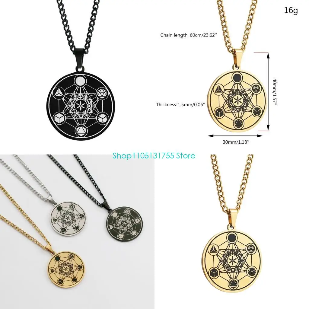 

K0EF Mens Stainless Steel Necklace Ogan Flower of Life Metatron Life Angel