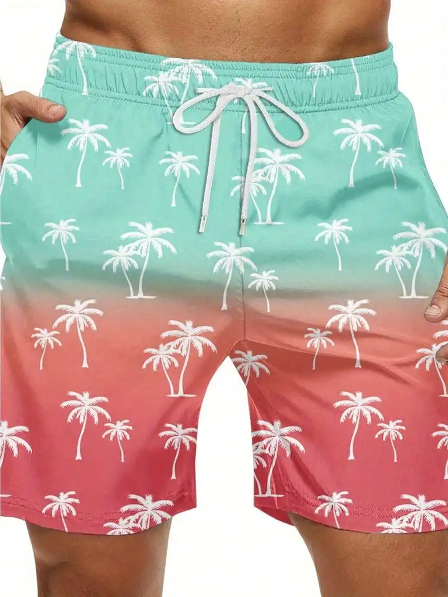 

Mens Palm Tree Print Beach Shorts Lightweight Breathable Quick Dry Casual Swim Trunks