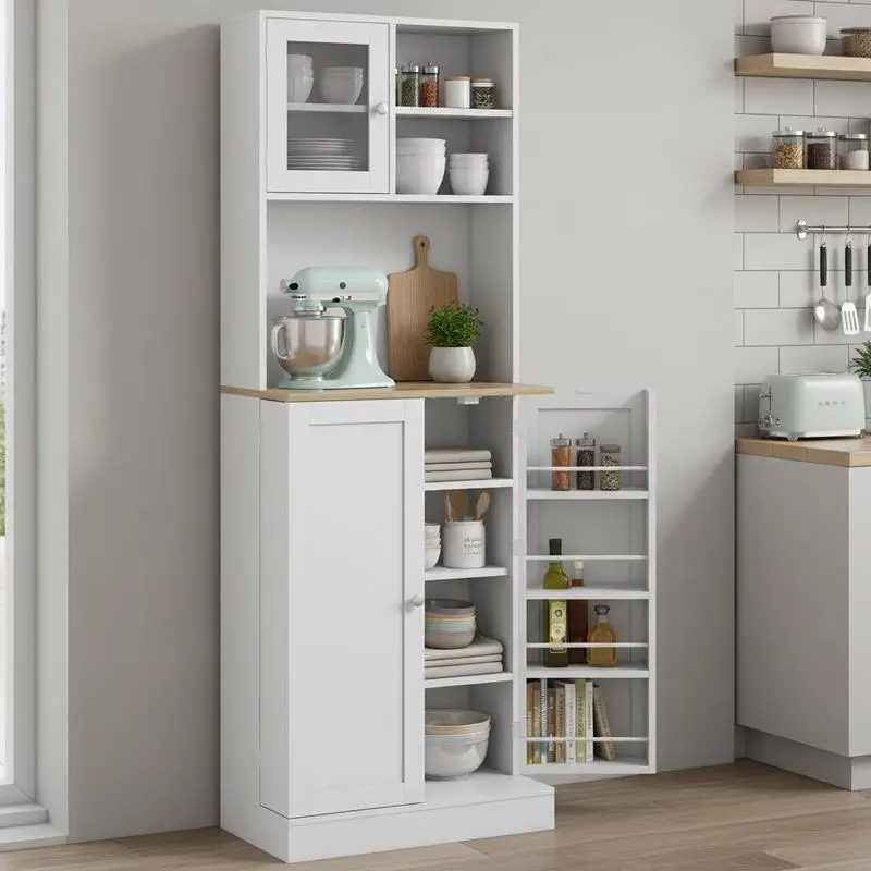 

HOMCOM Two-Part Kitchen Storage Cabinet - White