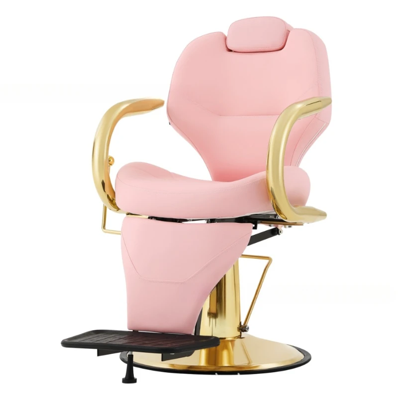 

Pink gold barber Metal hair chair South American barber reclining rotating salon barber shop