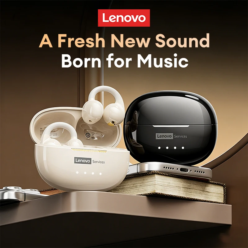 Lenovo RS129 Open Back Earphones ENC Call Noise Reduction Ear Clip Wireless Bluetooth Headphones Dual-mode Gaming Music Earbuds