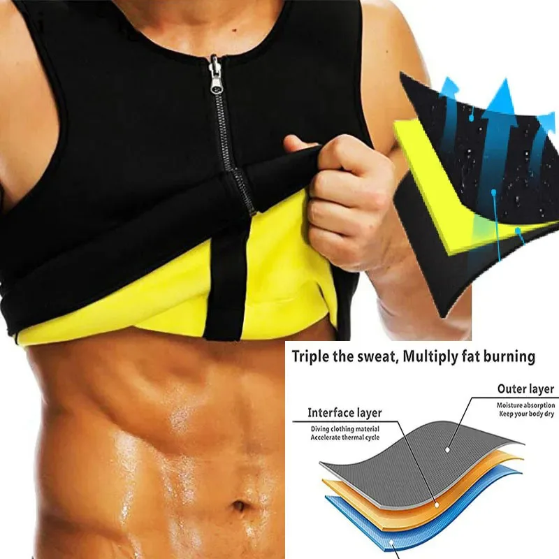 MrifDila Plus Size 5XL Sauna Suit Hot Sweating Neoprene Tank Top Men Body Building Body Shaper Tanks Zipper Vest Sauna Sweat