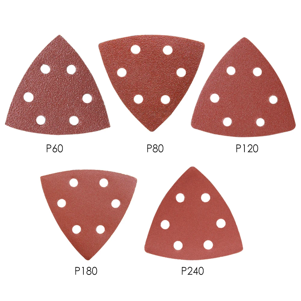 15 Pcs 90*90*mm 6 Hole Sanding Sheets Triangle Sandpaper Hook Loop 60 -240 Grits Abrasive Sanding Disc For Wood Sanding