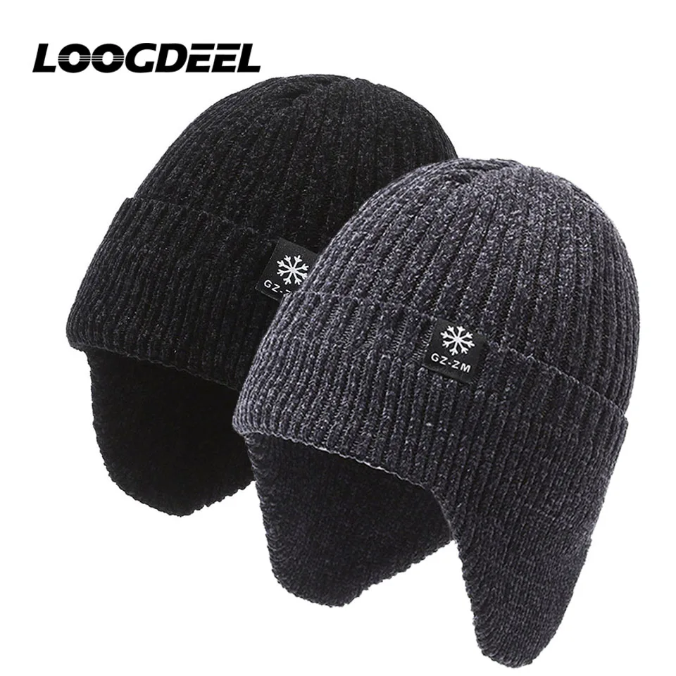 LOOGDEEL Winter Outdoor Fleece Hat Men Women Motorcycles Warmth Ear Protection Thick Knitted Cycling Cap Windproof Headwear