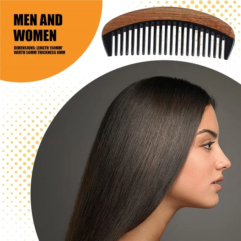 BABZ-Hair Comb - Wide Tooth Wooden Detangling Comb For Curly Hair - No Static Sandalwood Buffalo Horn Comb For Men And Women
