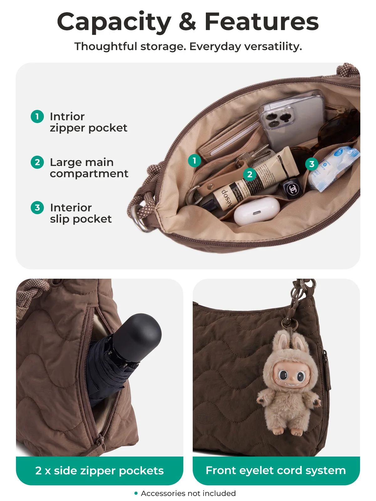 BAGSMART Damen-Umhängetasche, leichte Umhängetasche aus weichem Stoff, Handtasche mit mehreren Taschen, für Schule, Arbeit, Freizeit – Detail 5