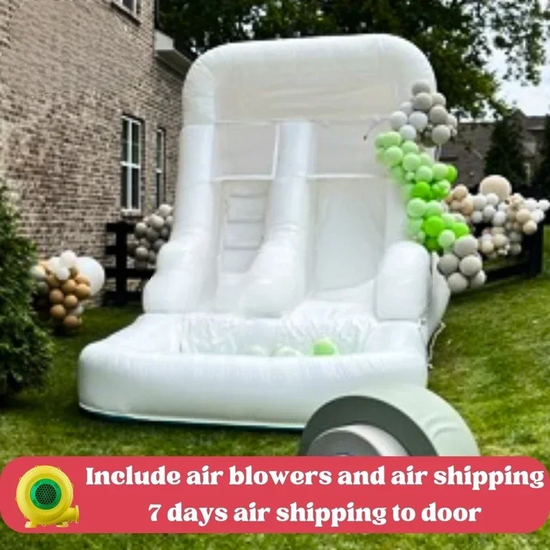 Inflatable white water slide and splash pool bouncy castle including blower and transportation suitable for adults and children