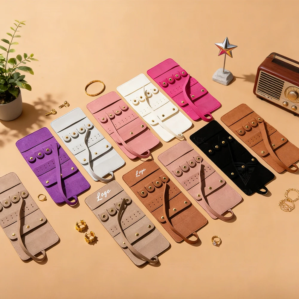 

Personalized Microfiber Storage Pouch Travel Foldable Organizer Roll Sack Beige Jewelry Bag For Earring Watch Necklace Packaging