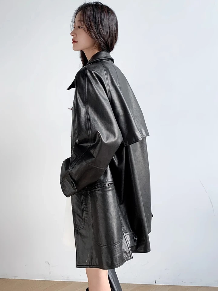 Vintage Long Genuine Leather Jackets for Women Spring Autumn 2026