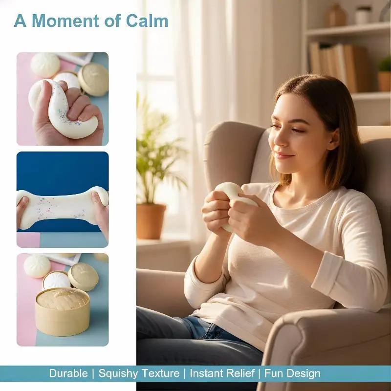 2026 NEW 1PCS Slow Rebound Simulation Steamed Bun Soft Pinch Decompression Toy Stress Relief Desktop Ornament Home Office Gift