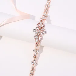 NZUK Rhinestones Bridal Belts Luxury Rose gold wedding belt Diamond Bridal Belt for Women Party Evening Dress