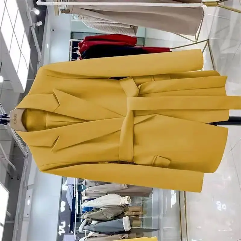 Professional Suit Jacket Women Spring Autumn 2026 Tied Blazer Coat Light Luxury Korean Outwear Retro Long Overwear Female Tops