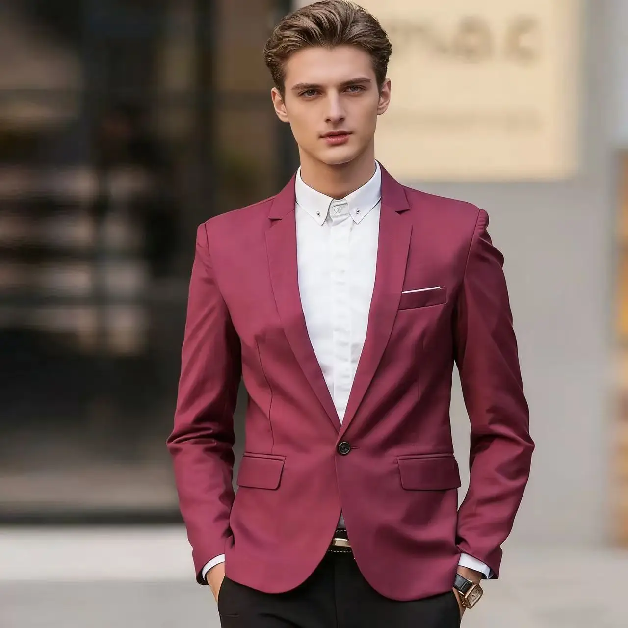 

Модный повседневный мужской пиджак в корейском стиле, больших размеров, приталенный, однобортный, из полиэстера, для взрослых, для отдыха