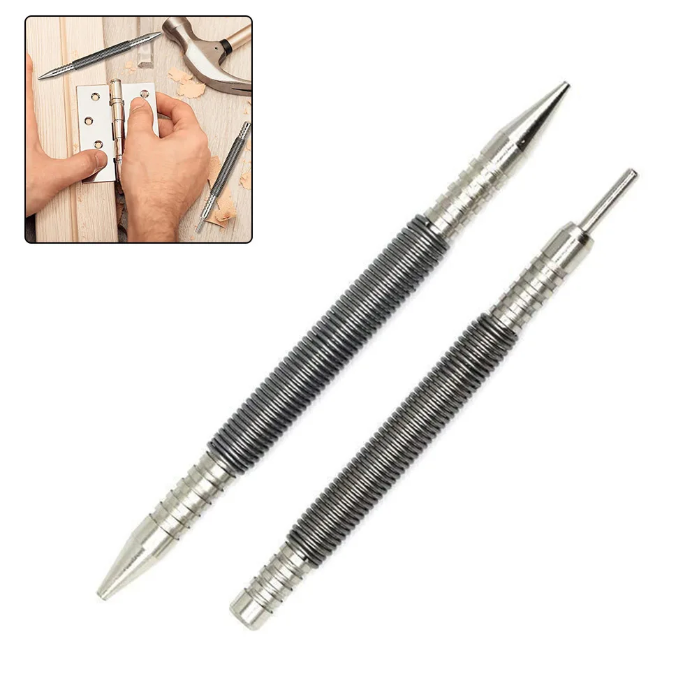Dual Head Spring Nail Set Tool Spring Center Punch Woodworking Metal Drill Hammerless Spring Loaded Door Hinge Pin Remover Tools