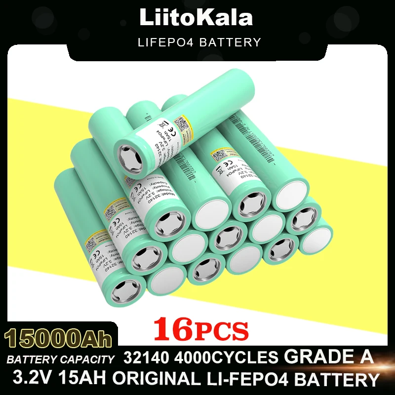 

16pcs LiitoKala 3.2V 32140 15Ah LiFePO4 Battery diy 4s 8s 12v Inverter Electric Vehicle Travel Camping 48Wh batteries Grade A