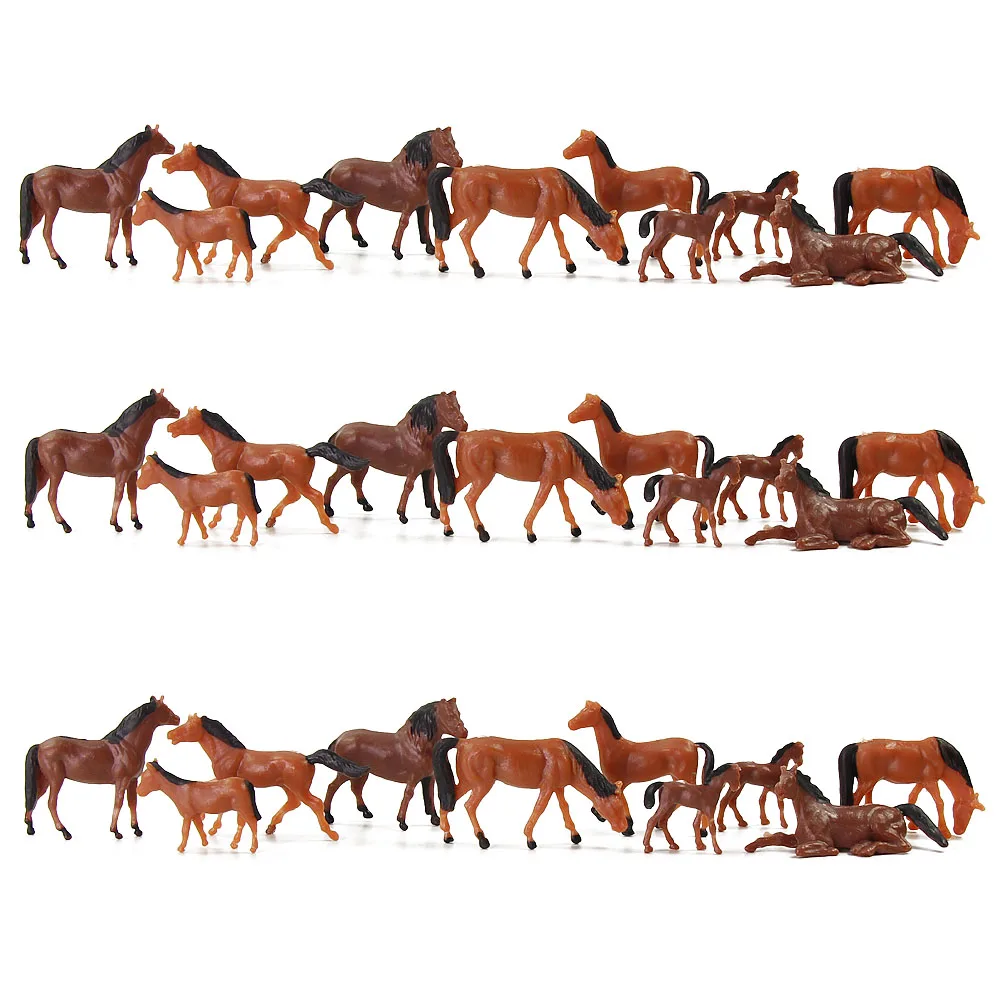 AN8702 30pcs HO Scale 1:87 Well Painted Model Brown Horse Scenery Landscape Layout Farm Animals