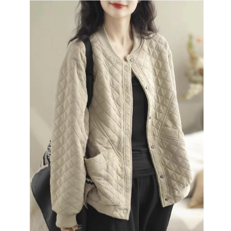 

Корейская стеганая хлопковая жилетка-бомбер больших размеров для женщин, с ромбовидным узором, длинная, на пуговицах, повседневная верхняя одежда