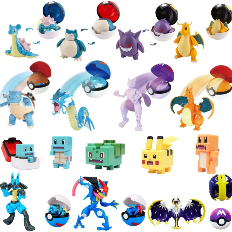 

New Pokemon Original Figures Pokeball Greninja Pikachu Lucario Dragonite Lapras Charizard Eevee Solgaleo Toys for Kids Gift