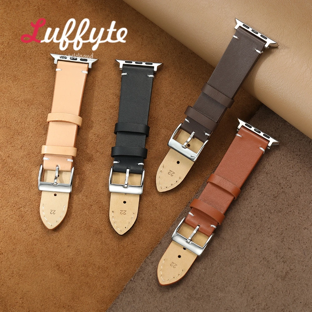 Genuine Leather Watchband for Apple Watch Band 38 40 41 42 44 45 46 49mm Hand Stitching Straps for Iwatch 1-10 Ultra SE 2