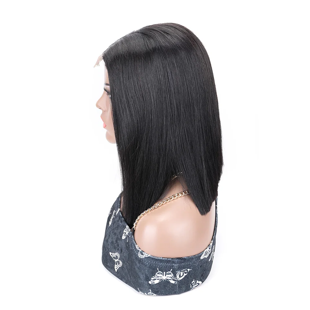 Perucas Glueless retas Bob do osso, cabelo humano cru, osso cru, 14 ", 16", perucas dianteiras do laço 2x6