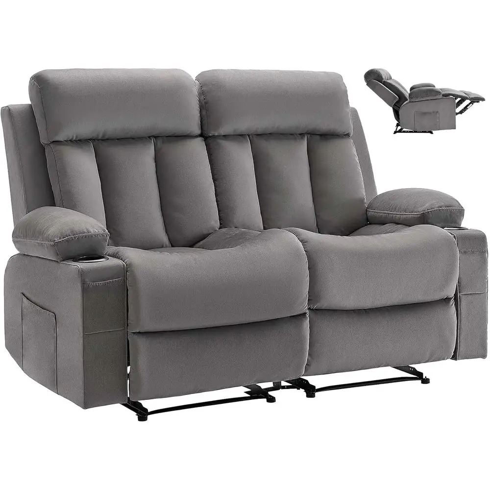 

Grey Dual Loveseat Recliner with Power, Heating, Massage, USB Ports, Cup Holders & Side Bags