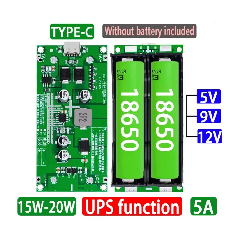 Typ-C 15 W 3 A 18650 Lithium-Batterie-Ladegerät-Modul DC-DC Step-Up-Booster Schnellladung USV-Stromversorgung/Konverter 5 V 9 V 12 V