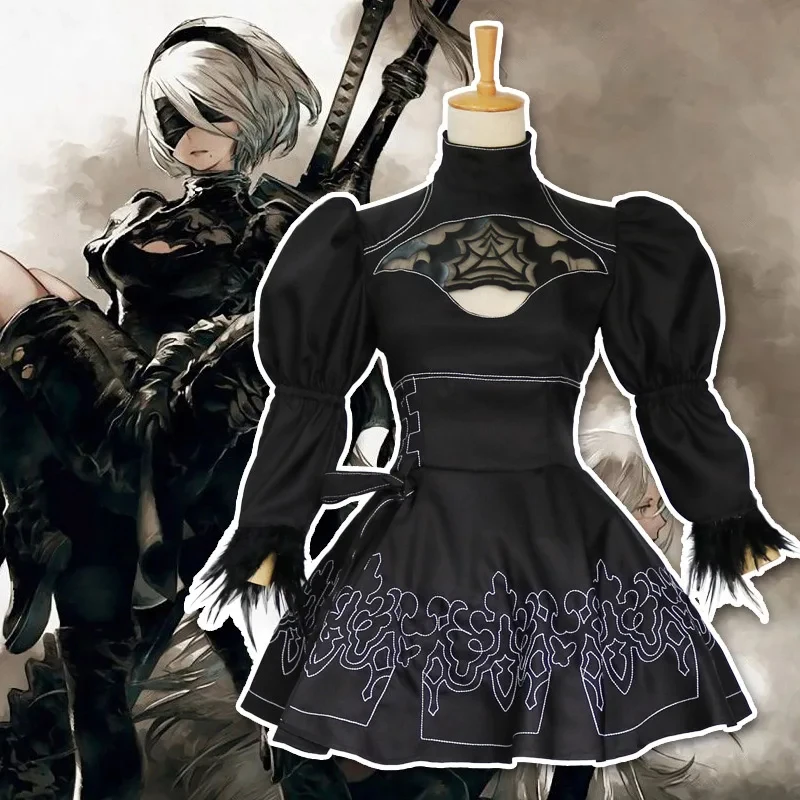 

Yorha 2B Nier Automata Cosplay Black Leotard Wig Eyemask Plus Size Disguise Costume Fancy Party Dress ,[6j