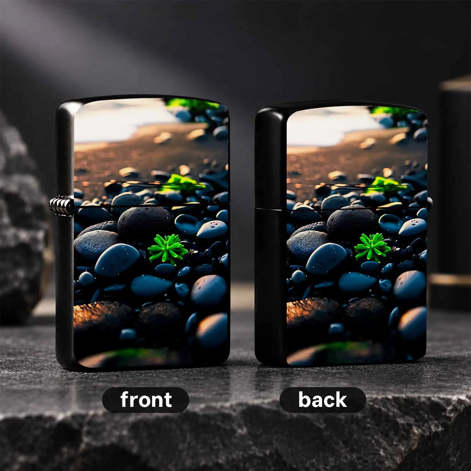 Exquisite Pebble Shore Green Scenery Themed Portable Igniter, Fine Art Printed Decor, Perfect For Camping Hiking Home Daily Use, Elegant Practical Accessory For All Scenarios, Ideal Choice For Personal Use And Gifting T A Humorous And Inter