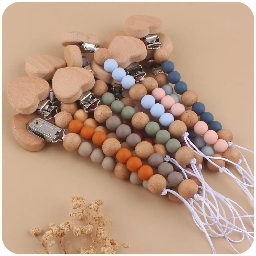 

Dummy Clips Pacifier Holder Clips Wood Soother Holder Baby Pacifier Chain Love Nipple Holder Clips Baby Teether Toys Straps