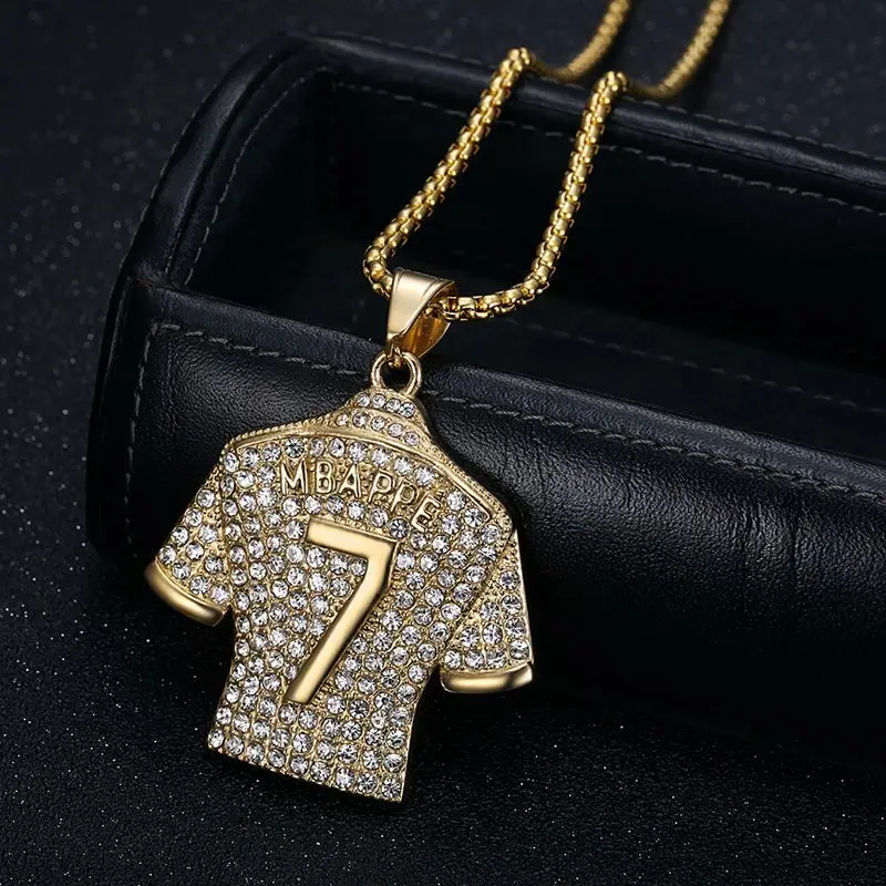 HNSP Stainless Steel Mbappe Jersey Pendant Chain Necklace Hip Hop Jewelry Football Accessories For Men Boy Soccer Gift