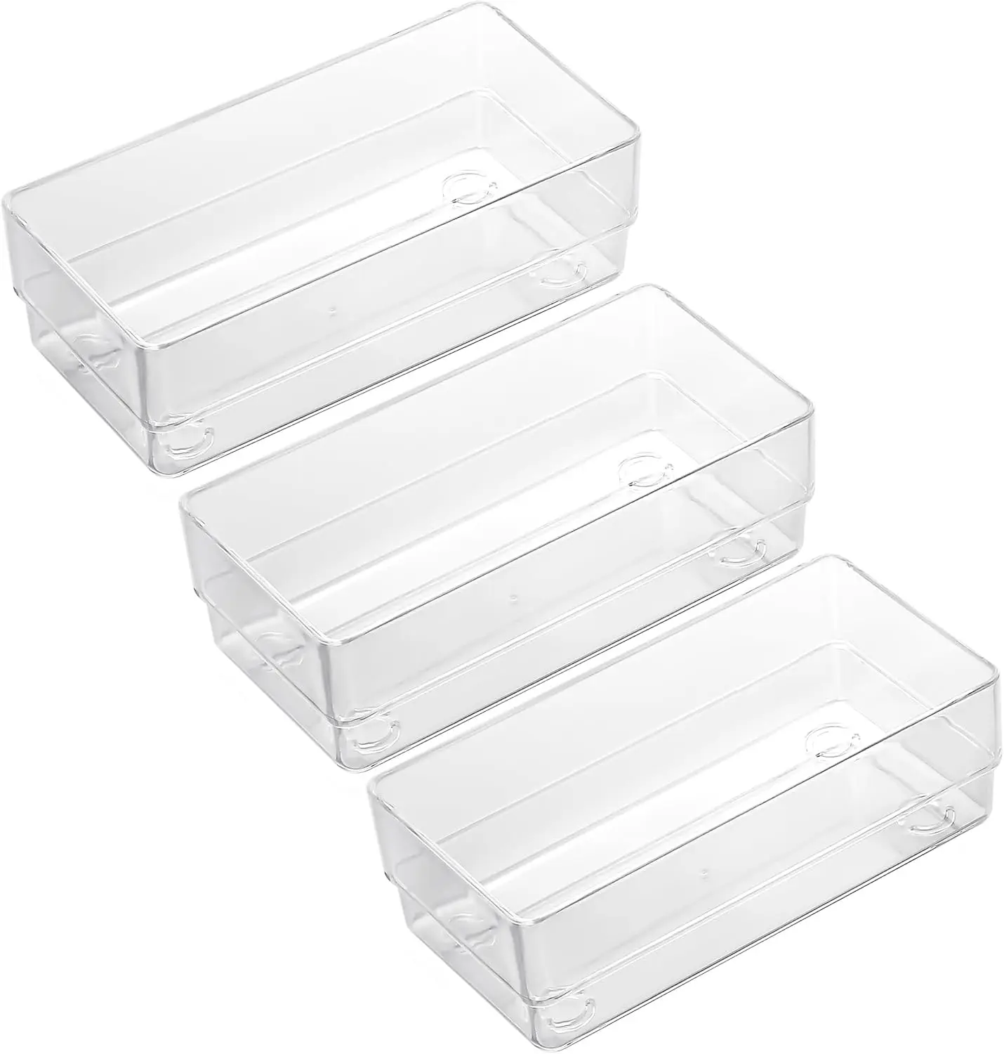 Clear Drawer Organizers, 6'' x 3'' x 2'', Set of 3, Drawer Organizer Trays for Desk, Plastic Storage Bins for Bathroom, Makeup,
