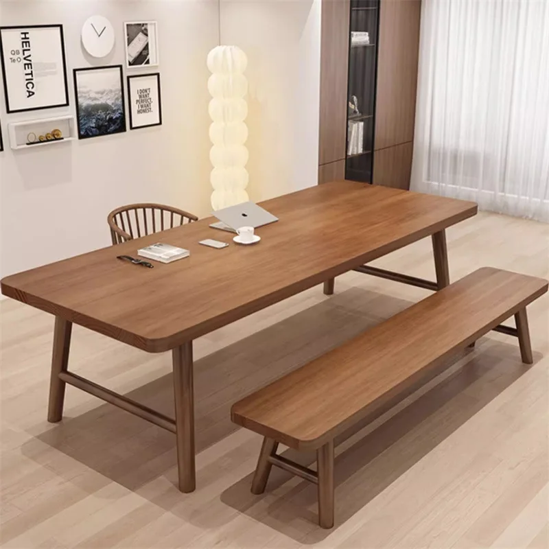 

Simple solid wood large desk dining table integrated home