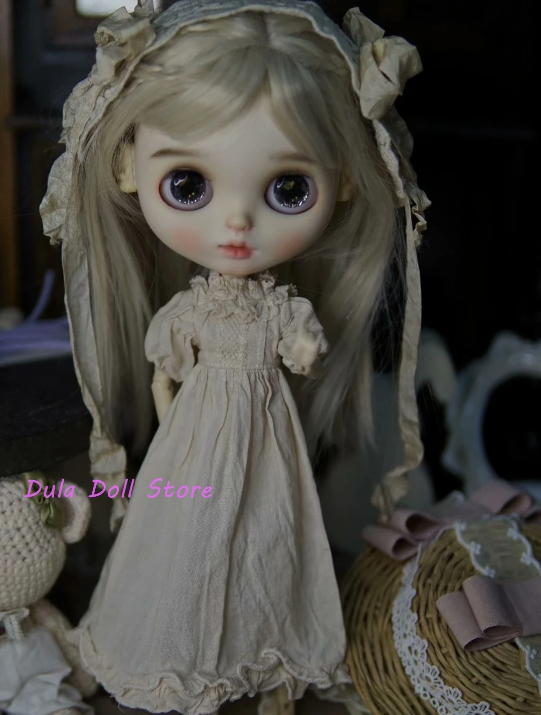 Dula Doll Clothes for Blythe Tea dyed retro long skirt and headband ob24 ob22 Landazz Landoudou Bjd Doll