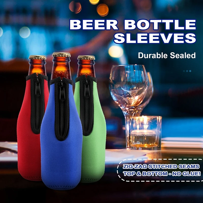 Beer Bottle Sleeves,Beer Bottle Cooler Sleeves Keep Drink Cold Zip-Up Extra Thick Neoprene Insulated Sleeve Cover