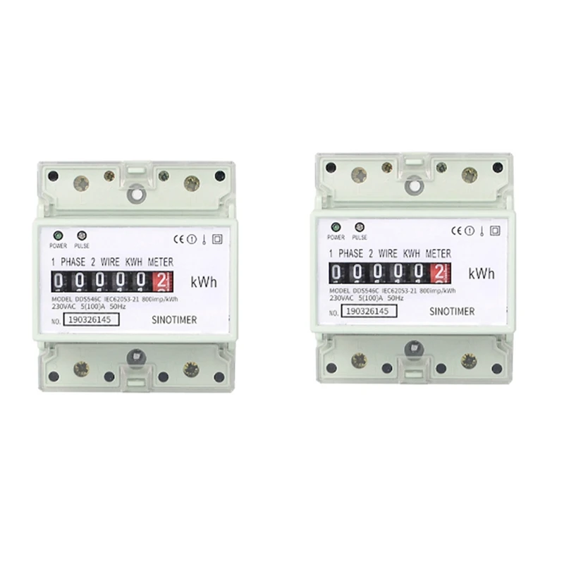 

HOT SALE 2X Electric Single Phase Two Wire AC 220V 100A Energy Meter Kwh Counter Consumption Analog Electricity Wattmeter(A)