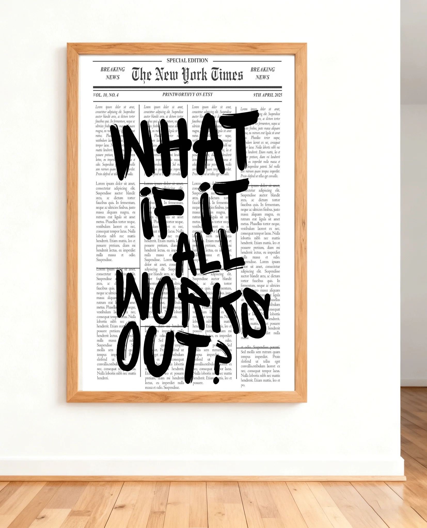 Zeitungsplakat – Was wäre, wenn es alle auslässt – Leinwand-Wandkunst mit positivem Zitat, die minimalistische Drucke bestätigen, neutrales Schlafsaal-Bett