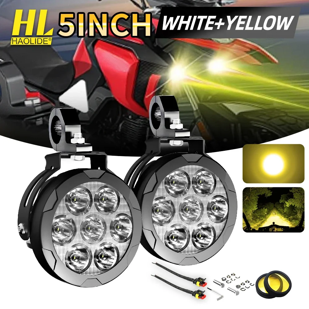 

HAOLIDE 5inch LED Driving Light Strobe Flash HI/Lo Spotlight 6000K White 3500K Amber for Motor R1200GS R1250GS F800 F850 F900
