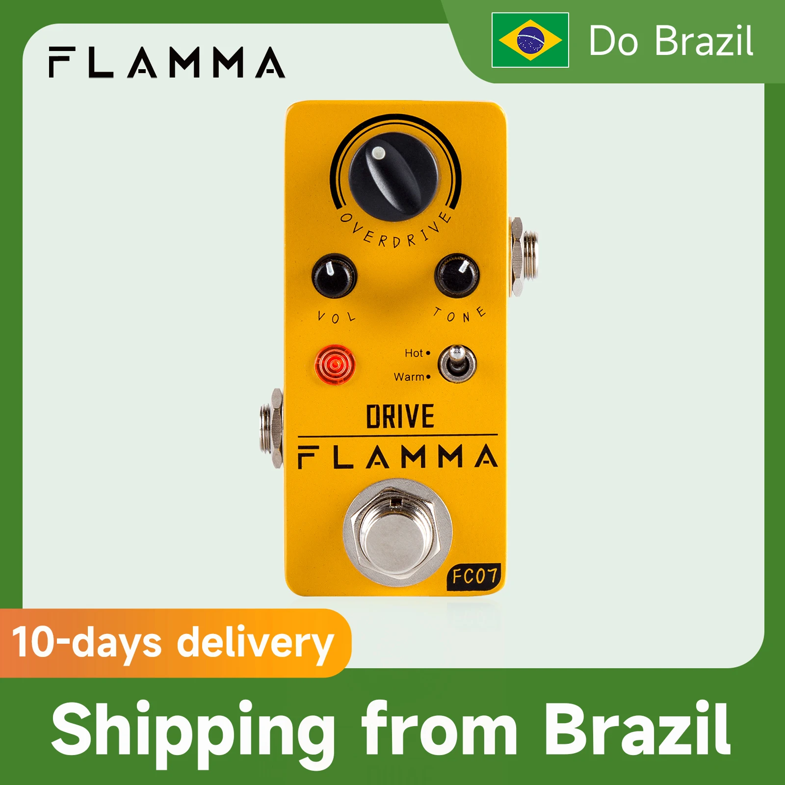 Flamma fc07 pedal de efeitos overdrive de guitarra, efeito overdrive vintage, modos quentes/quentes, pedal de guitarra overdrive analógico, true bypass