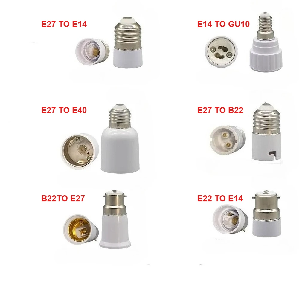 20pcs E27 E14 E22 E40 Bulb Socket Base Holder  Lamp Converter Fireproof Lights Conversion Adapter Lighting Accessories