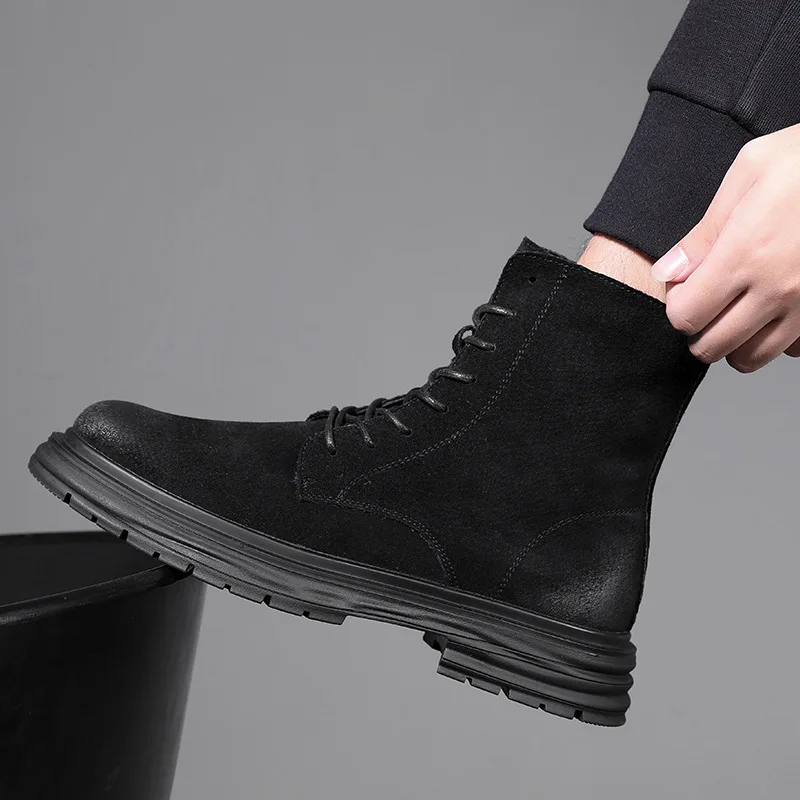 mens casual stage nightclub cow suede leather boots black trendy autumn winter shoes cowboy platform boot high motorcycle botas