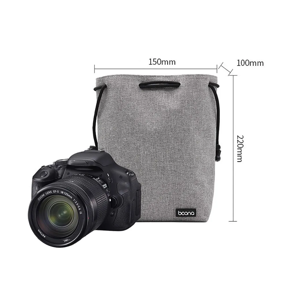 Convenient Grey Black Camera Bag Multi-size Soft Drawstring Pouch Waterproof Dustproof Lens Protective Bag Mirrorless Camera