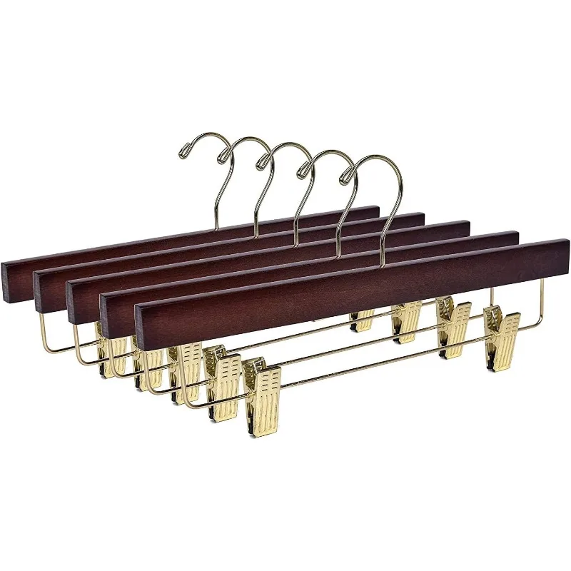 

Wooden Pants Hangers - 10-Pack Swivel Hook Cloth Hanger Set - Lotus Wood Skirt, Pant, Shorts and Slack Hangers